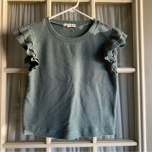 Moa Moa Tops - Moa Moa Green Textured Stripe Ruffle Sleeve Top